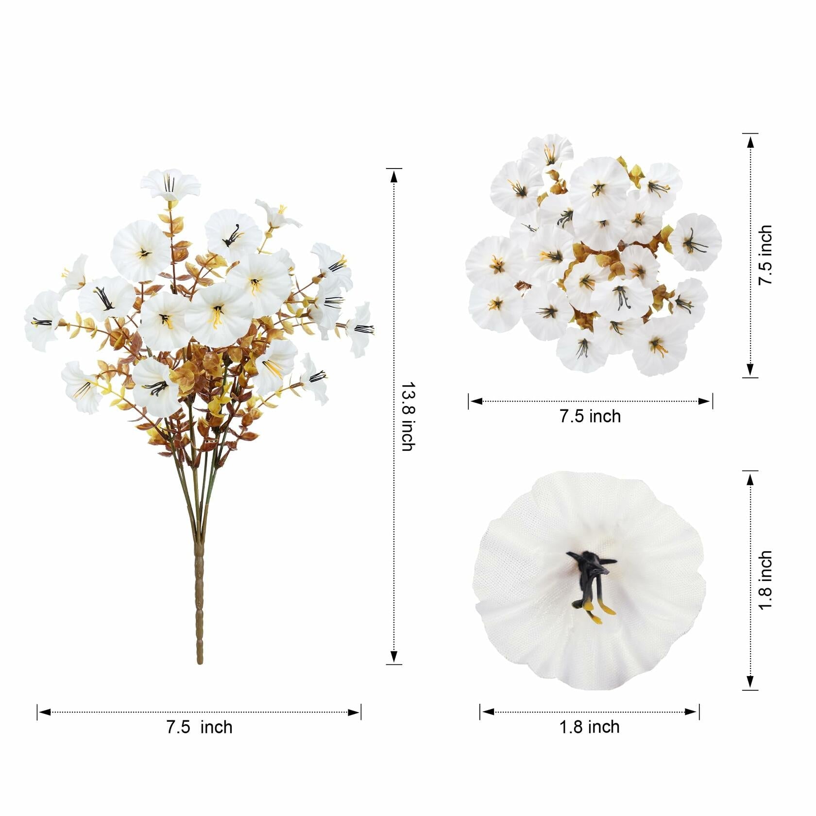HyeFlora Fake Mums Artificial Fall Flowers 12 Bundles White Silk Morning Glory