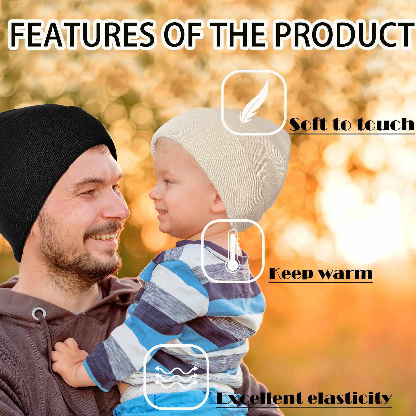 Zion Praiser 2PCS Family Beanie Hat Parent-Child Winter Knitted Warm Black