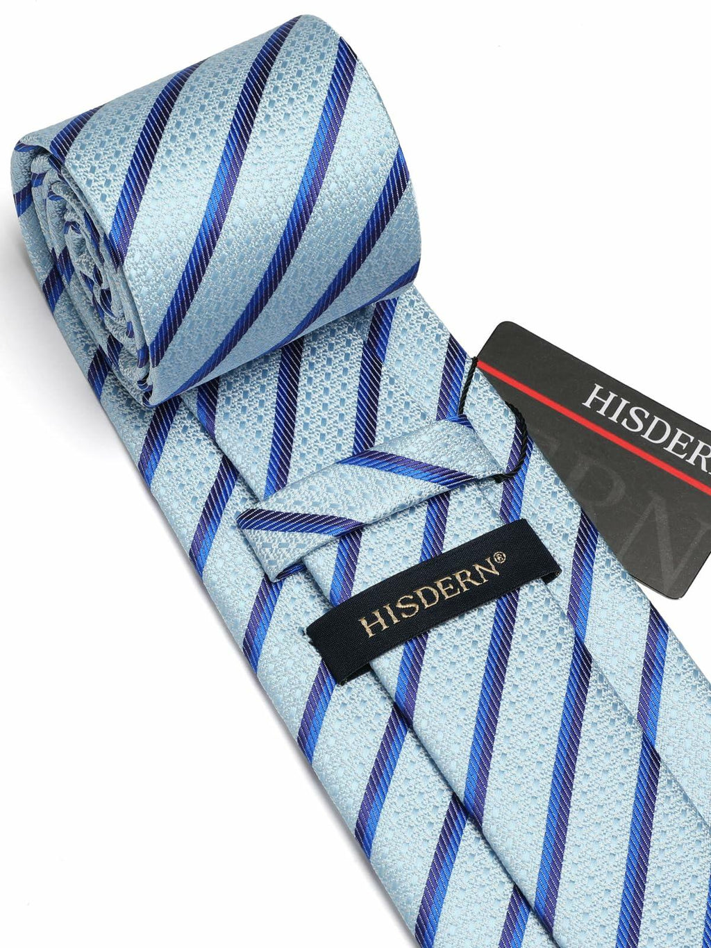 [Like New] HISDERN Men's Silk Striped Necktie & Handkerchief Set Light Green Size 8.5cm