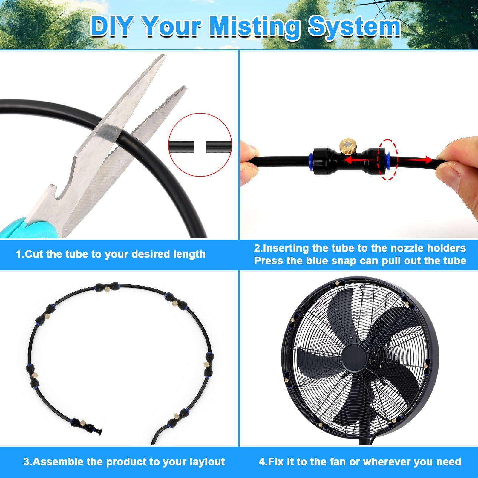 UBYNID 82FT Patio Misting System 21 Brass Nozzles Outdoor Cooling Adapter