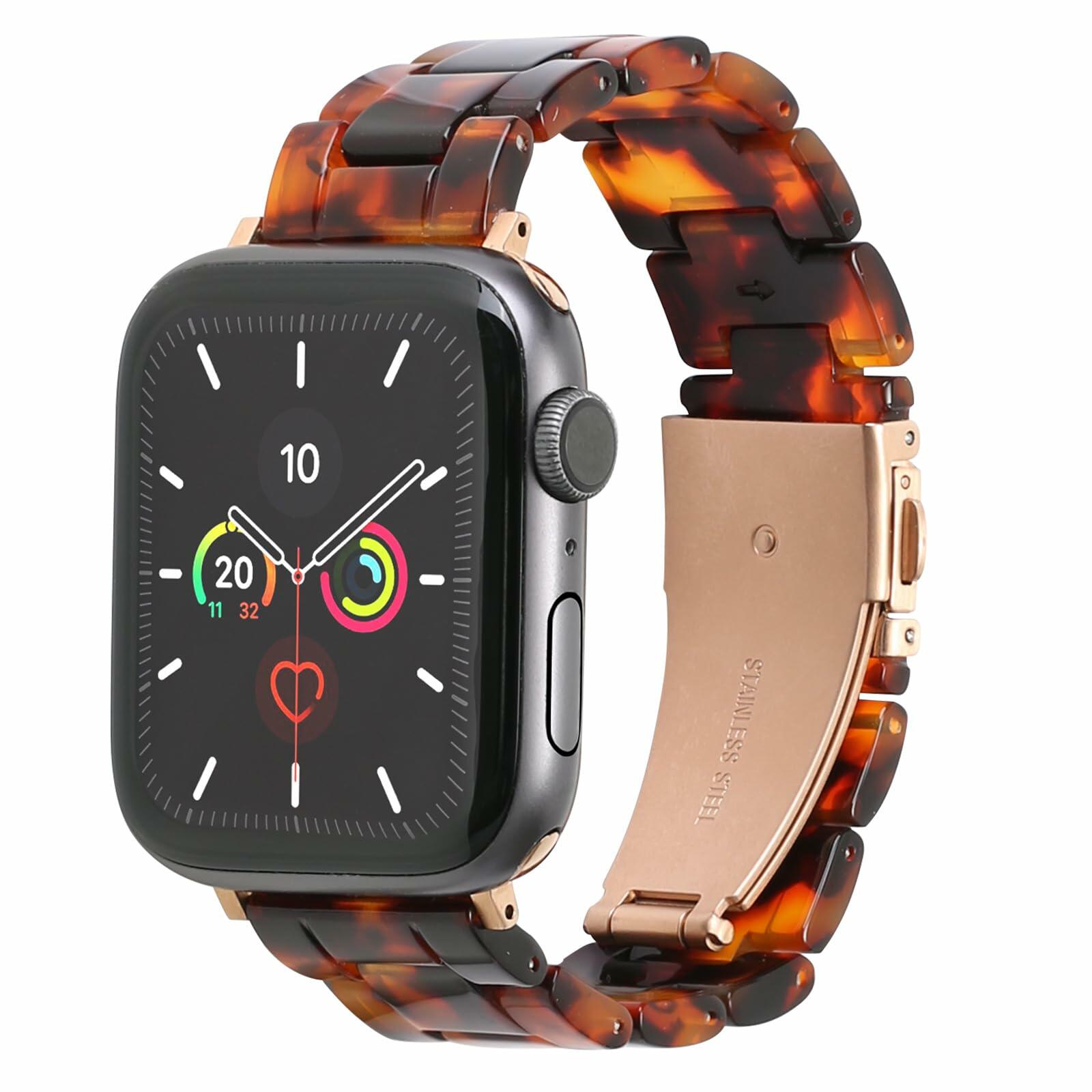 MAIRUI Resin Watch Band Compatible Apple Watch Series 1-9 Ultra 42-49mm Pink Tan