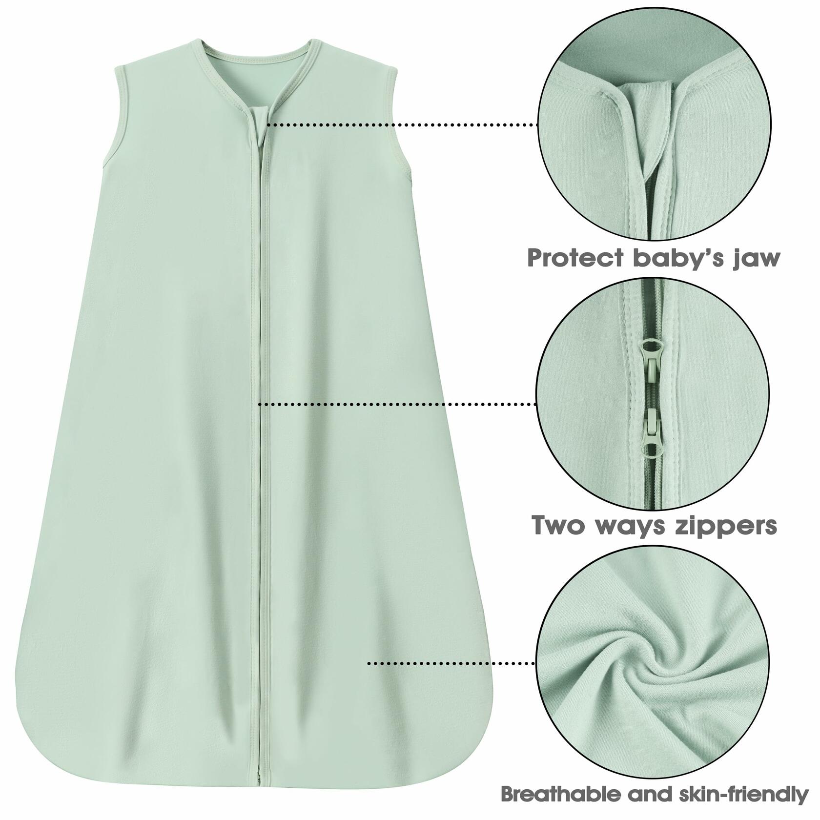 GUNTAIL Baby Sleep Sack 100% Rayon Cotton 2-Way Zipper Soft Lightweight Green L