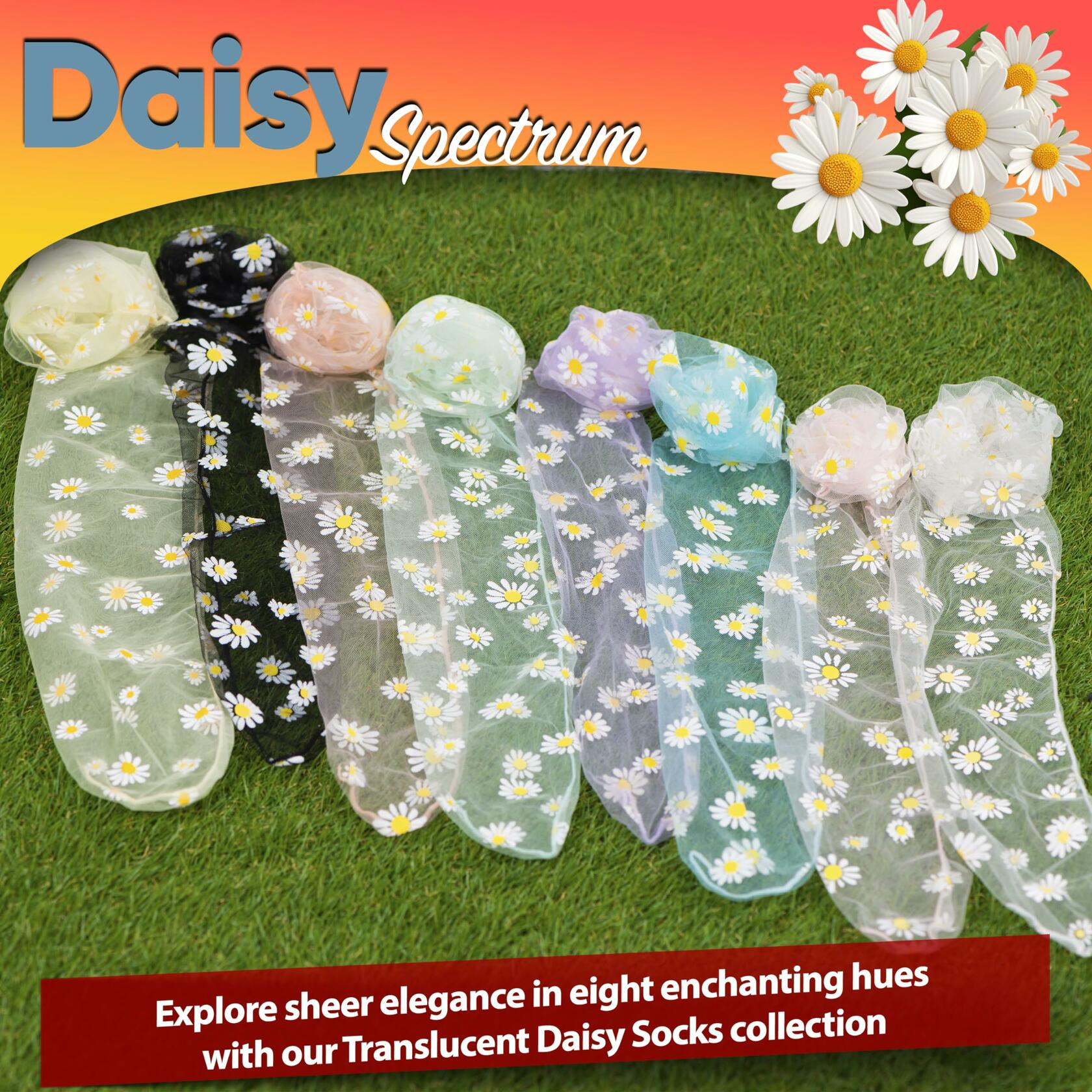 AVIAN LEGS Daisy Sheer Floral Mesh Ankle Socks Pink 1 Pair Size 5-8