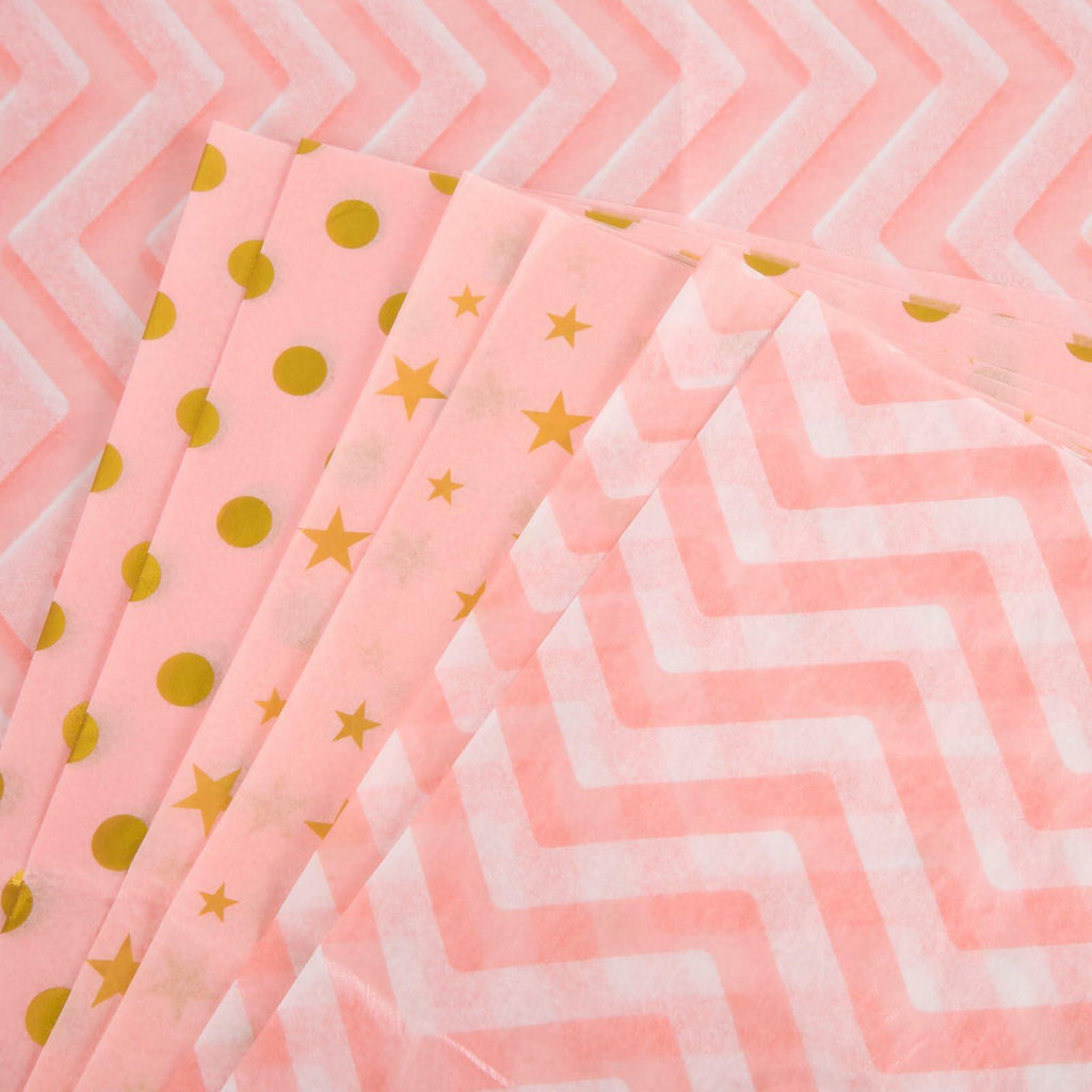 30 Sheets Light Pink Tissue Paper 19.6x13.7in Star Dot Wavy Gift Wrap