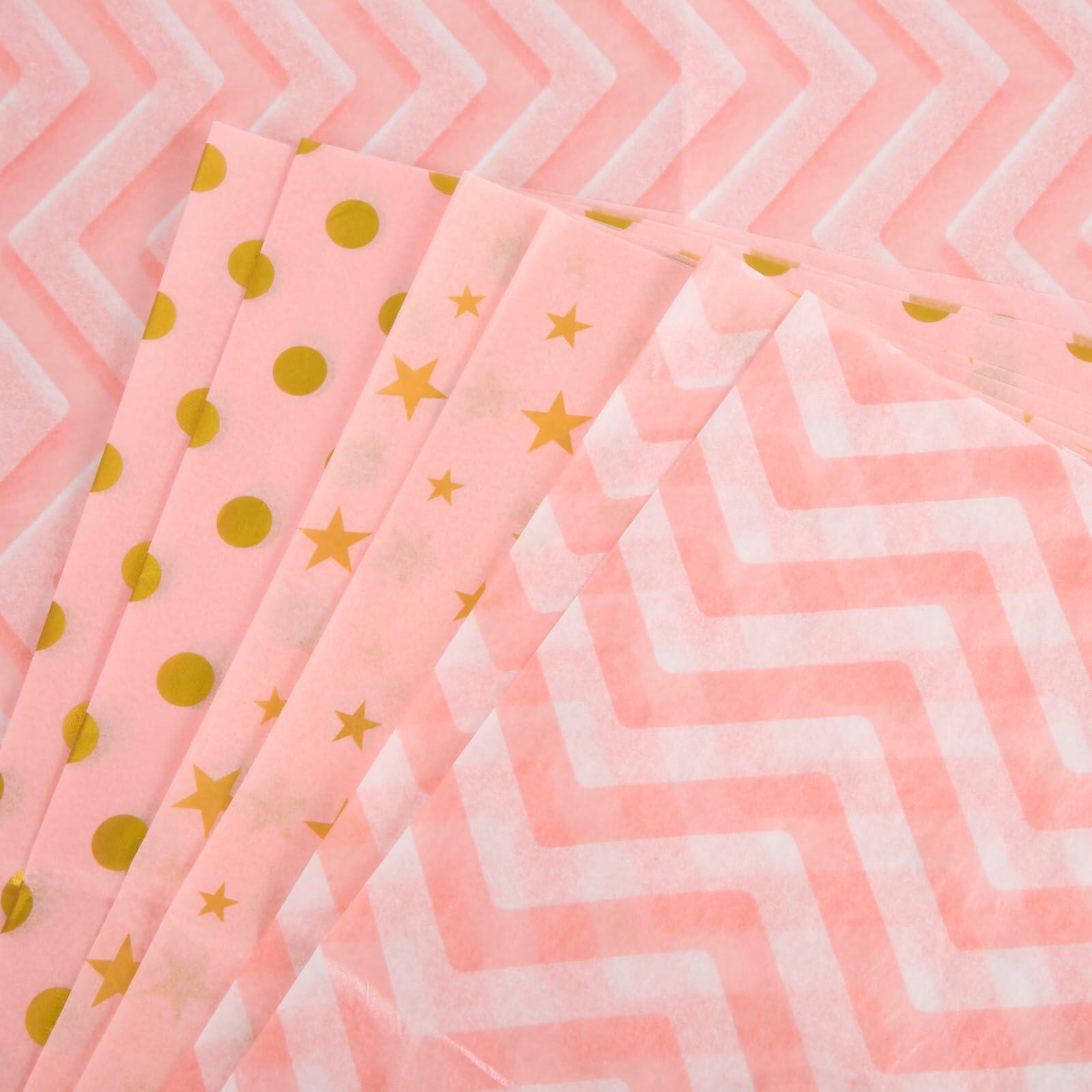 30 Sheets Light Pink Tissue Paper 19.6x13.7in Star Dot Wavy Gift Wrap