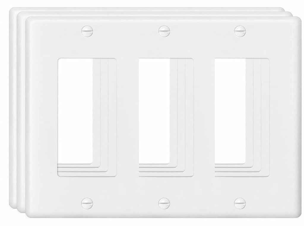 VJWEOU Decorative 3-Gang Light Switch Outlet Wall Plate Cover White 3 Pack