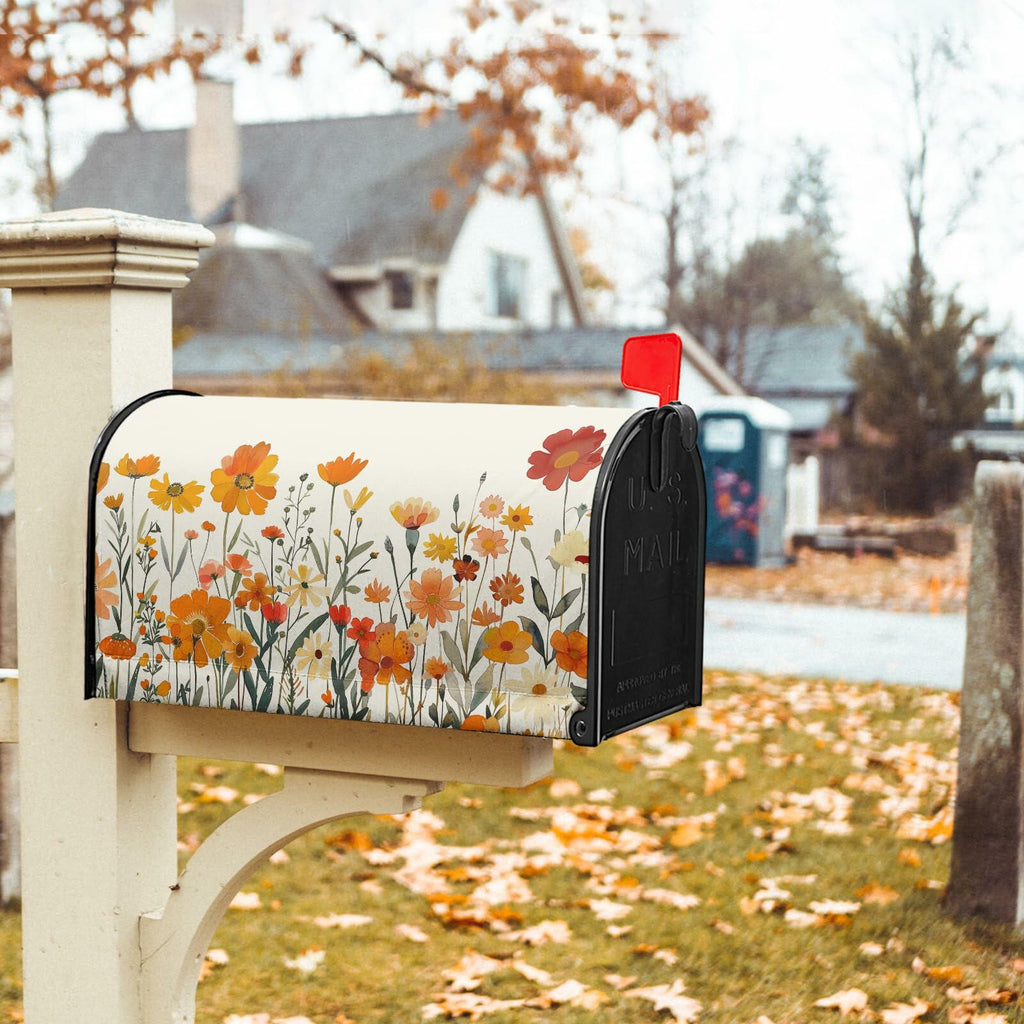 Kcozydecor Autumn Orange Flowers Magnetic Mailbox Cover 25.5x21in Standard