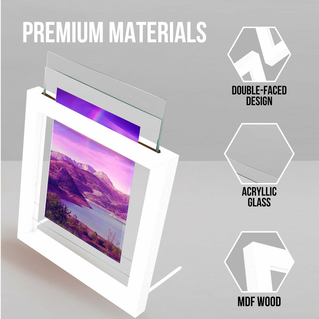 Latile Floating Picture Frames 3 Pc Glass Large 8x10 White UV Protection