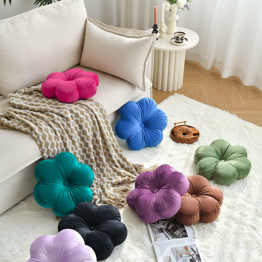 Xuyier Flower Shaped Velvet Throw Pillow 15in Black Floral Modern Decor
