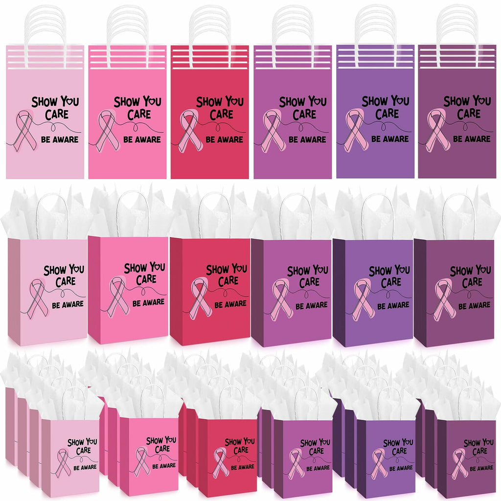 Abbylike 36 Pcs Breast Cancer Awareness Gift Bags Pink Ribbon Pink Color