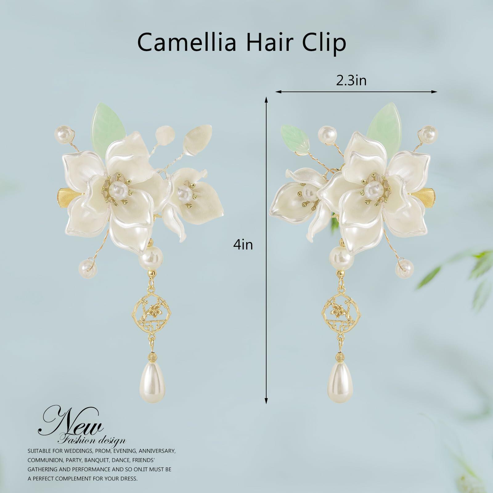 SHIYANG Handmade Camellia Floral Hair Clips White 1 Pair Copper SYFJ03