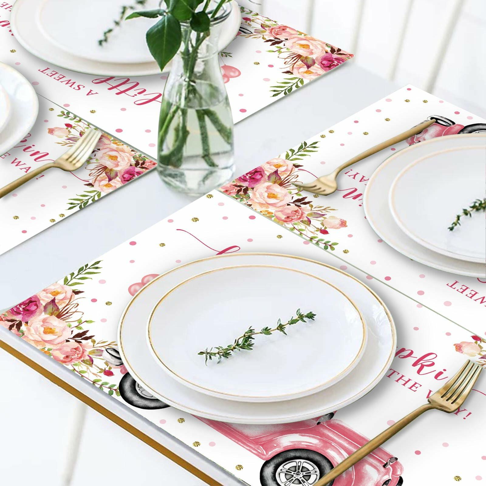 Andrain 50pcs Pumpkin Disposable Paper Placemats 11x17in Pink Flowers