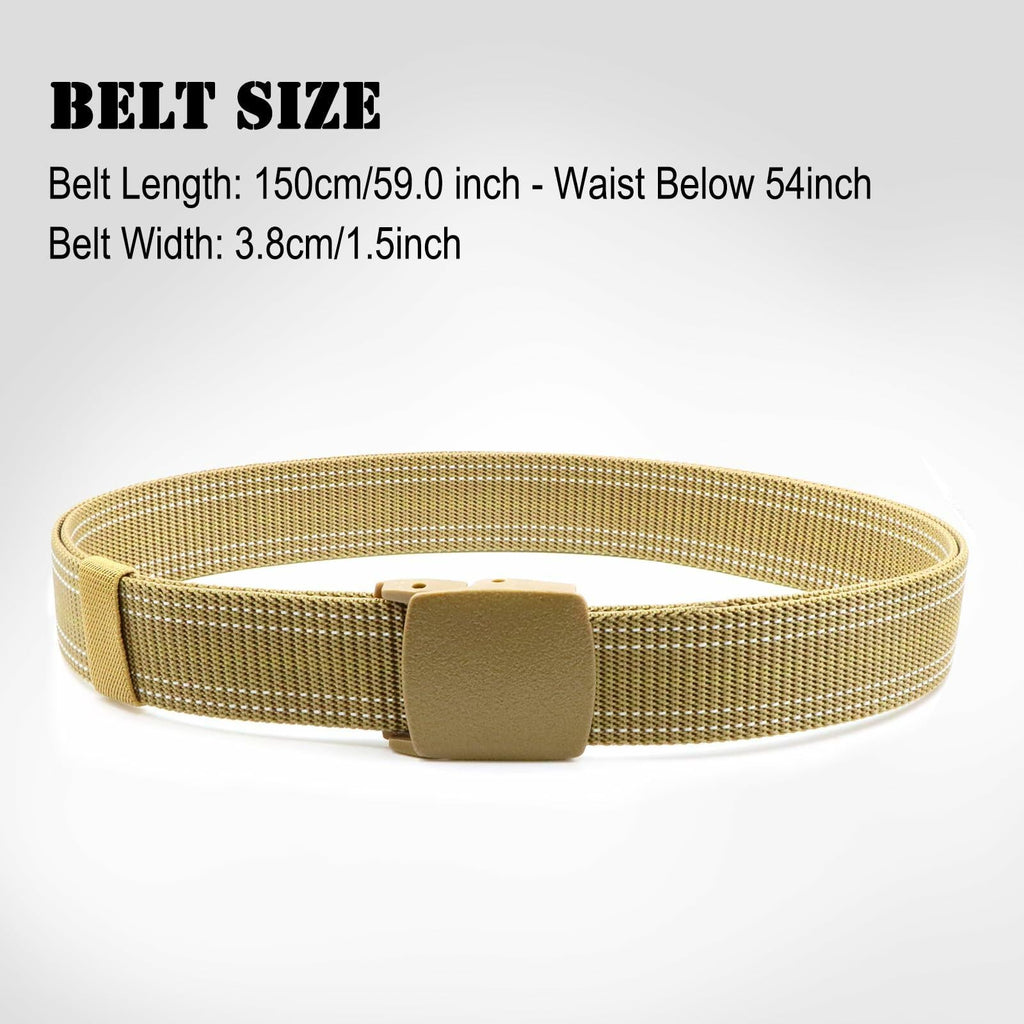 Sworew Men’s Tactical Nylon Belt Adjustable Web Non-Metal Buckle Khaki 54in