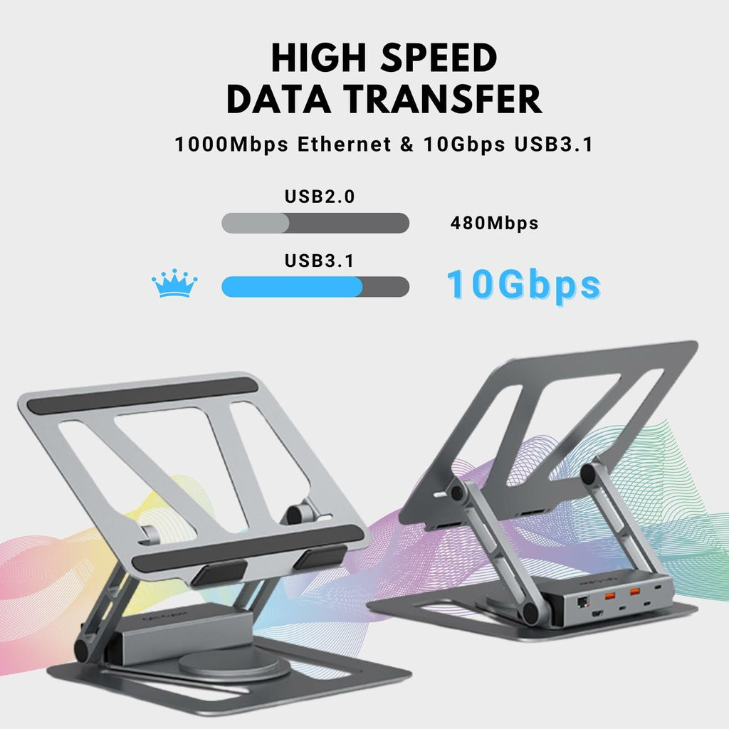 QFI-Cyber 360° Portable Laptop Docking Station USB C Hub 4K HDMI RJ45 Gray