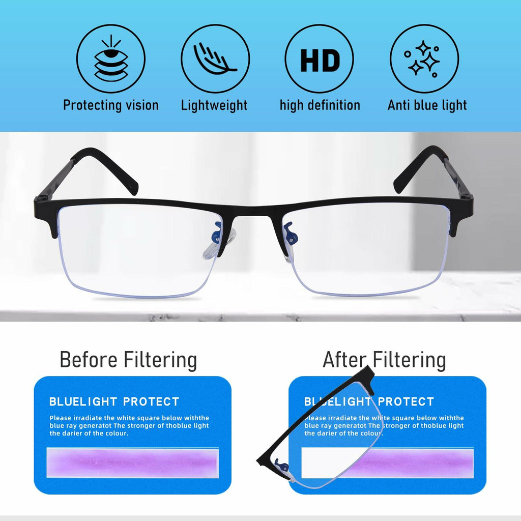 Anourney 3-Pack Men’s Reading Glasses Half Frame Blue Light +3.0 Gray/Black