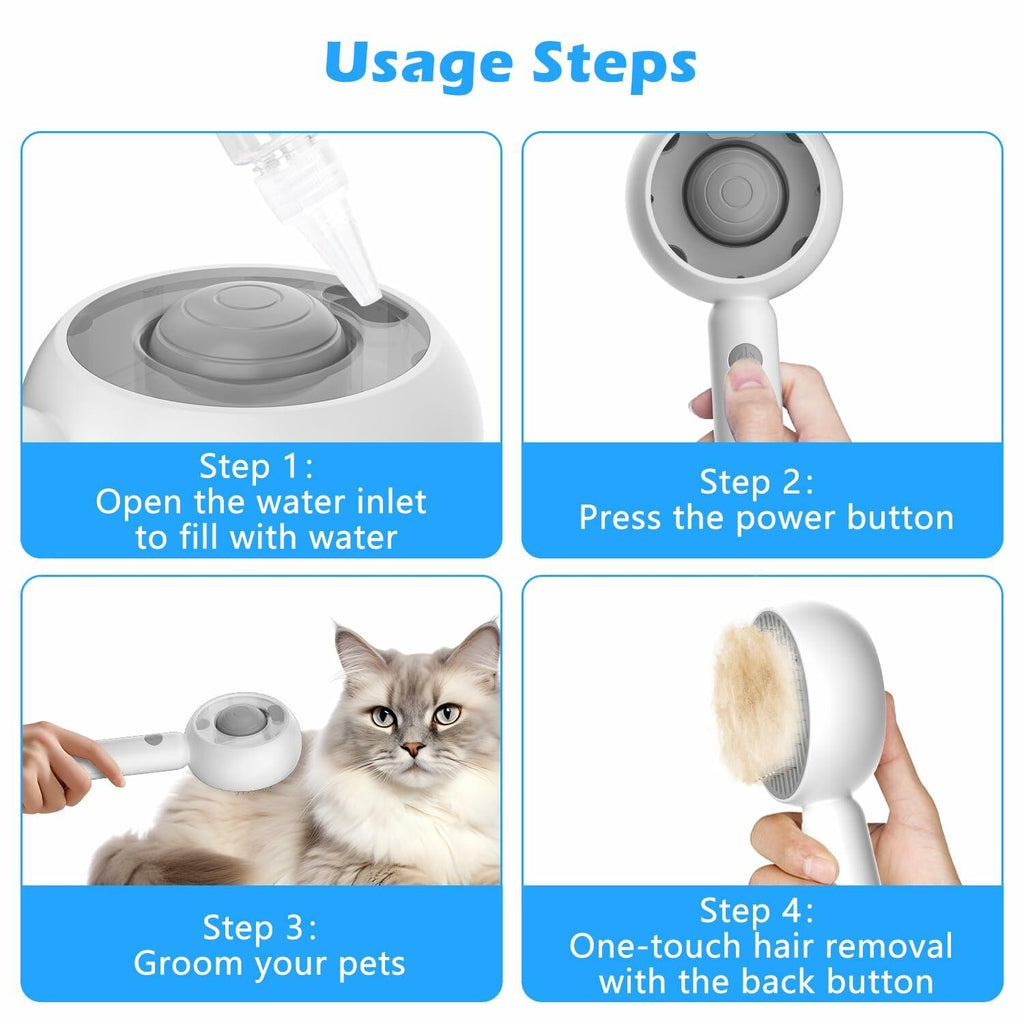 ALAFLY 4-in-1 Cat Steam Brush Grooming Comb Shedding Massage Gray