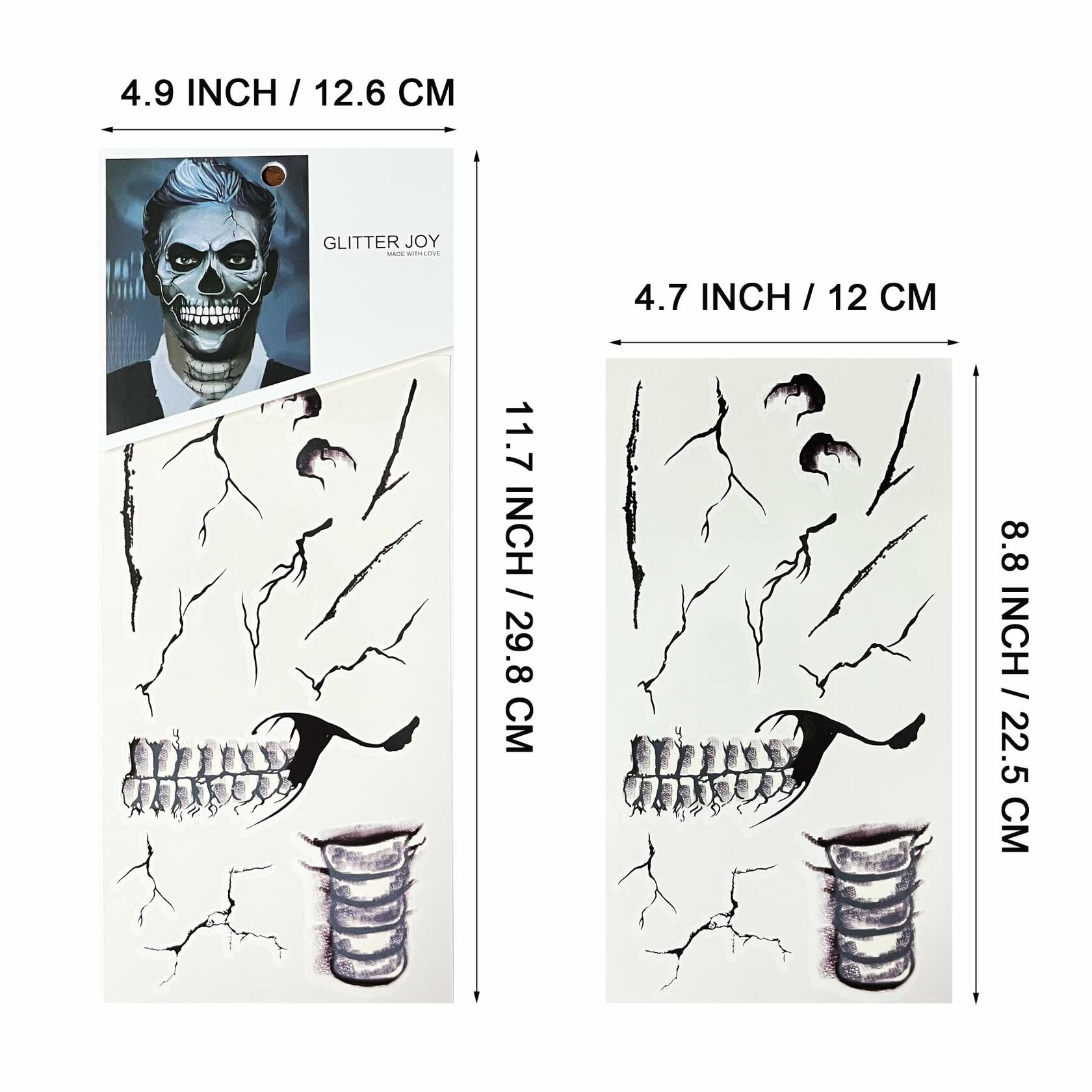LEOARS Fake Zombie Face Tattoos Dia De Los Muertos Halloween Temporary Black