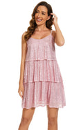 FANSI NOVA Women's Glitter Sequin Adjustable Strap Dress Pink Size XL