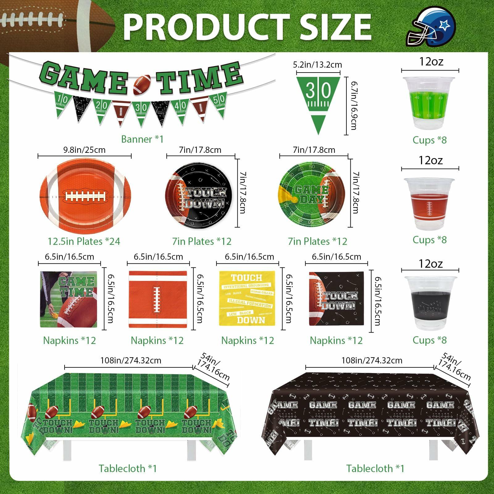 Yavxzvbw Football Party Plates Tablecloth Decor Supplies Green Birthday