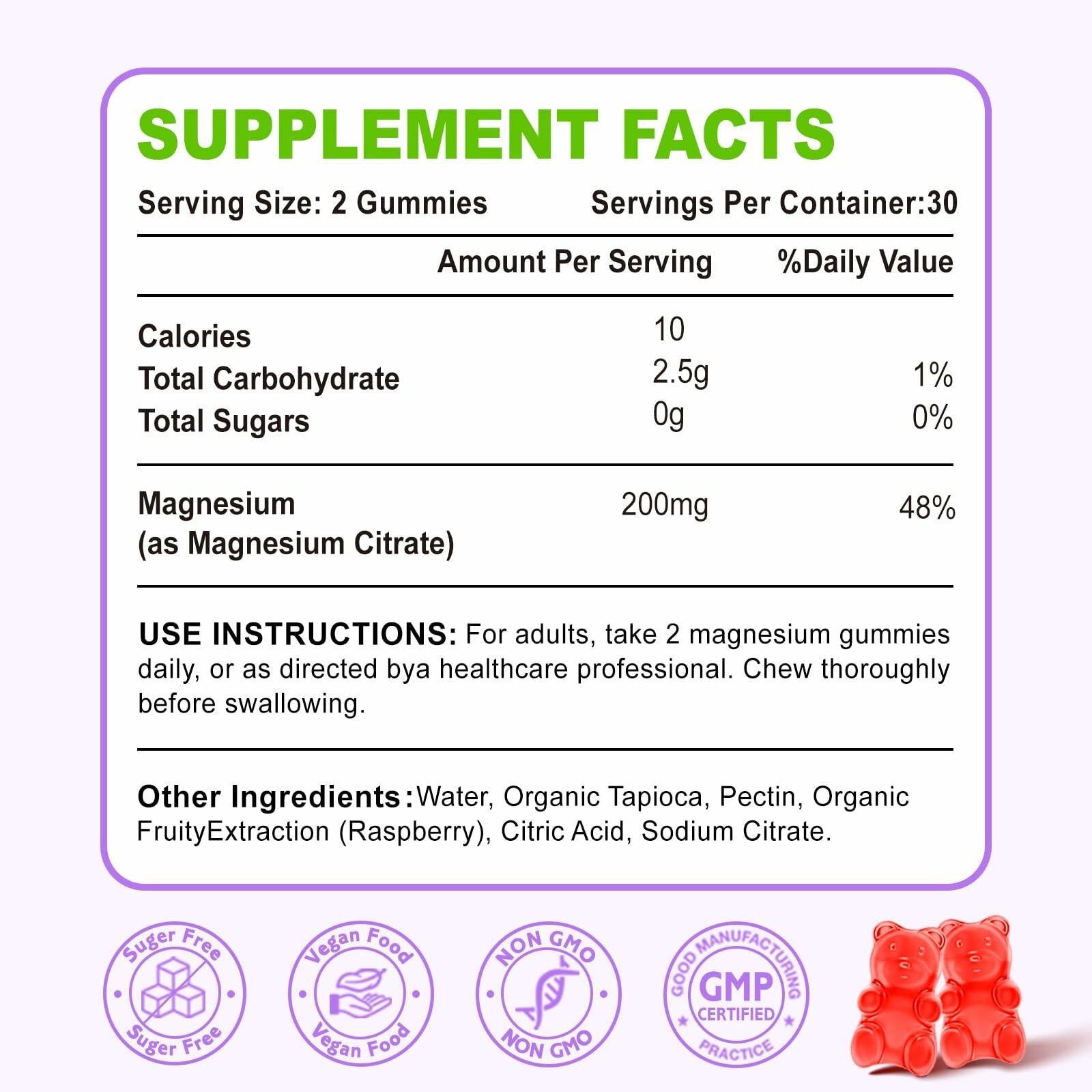 BestBy05/26 Zetelixia Magnesium Citrate Gummies 120 Ct Vegan Raspberry 2 Pack
