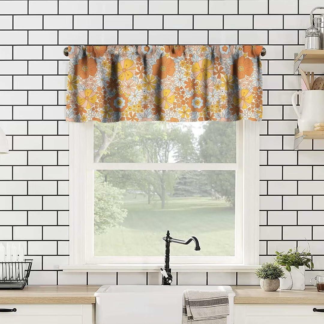 JanJCurt Retro 70s Floral Valance Hippie Flower Power Polyester 54x18in