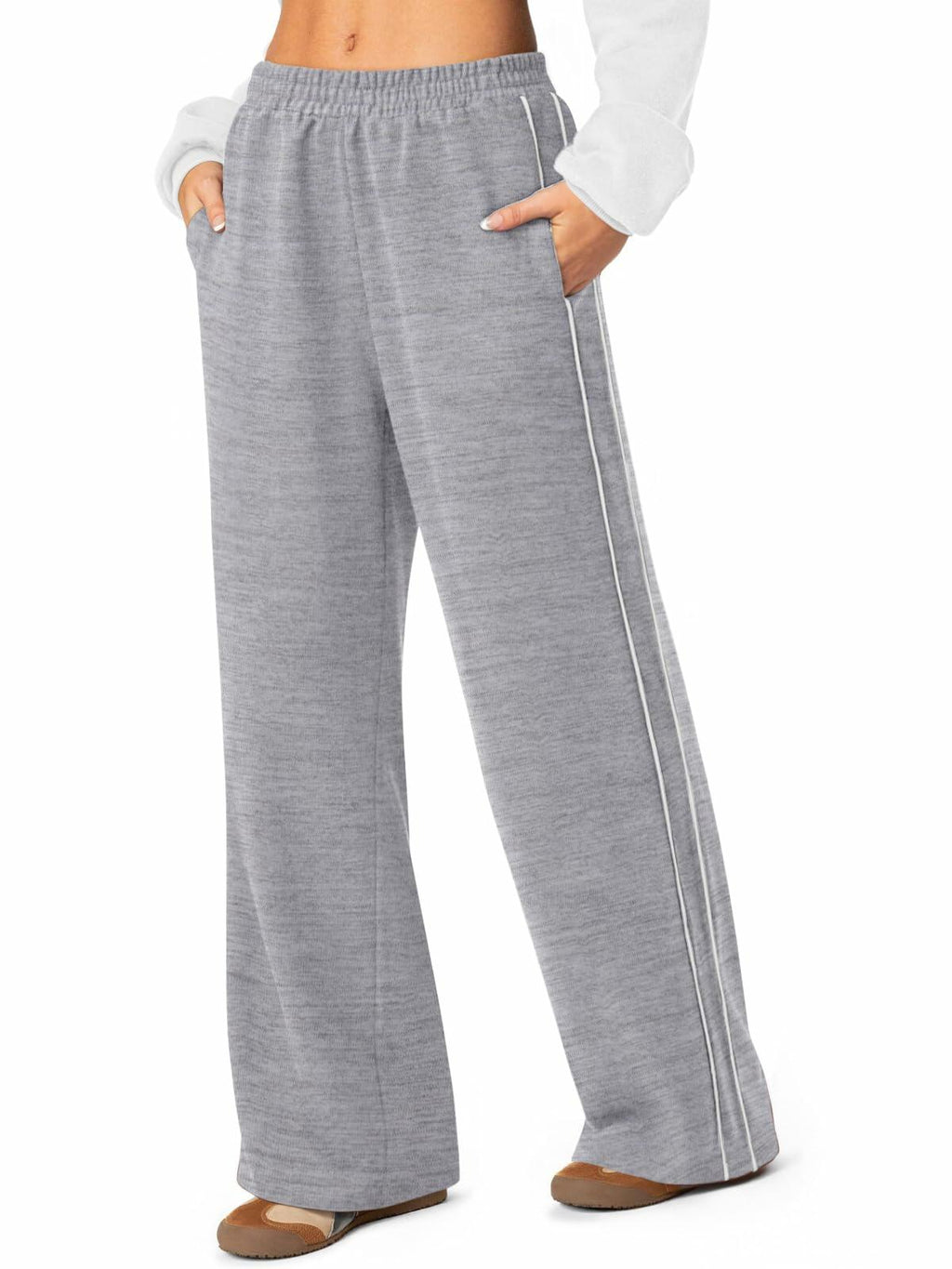 NIMIN Women's High Waist Wide Leg Sweatpants Cotton Light Grey Size M