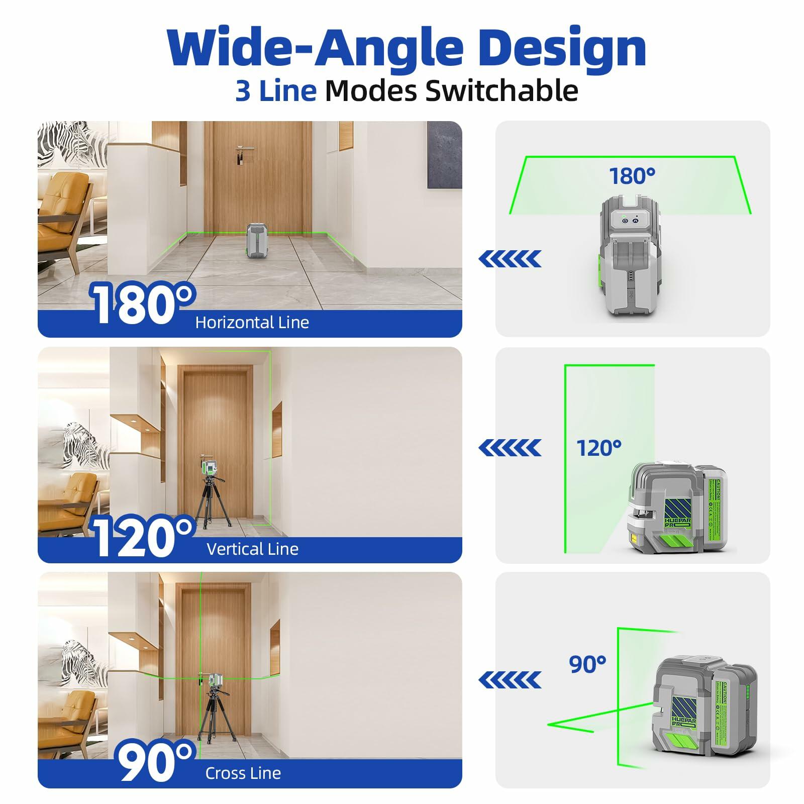 Huepar Pro Rechargeable Green Cross Line Laser Level 360° Magnetic Bracket