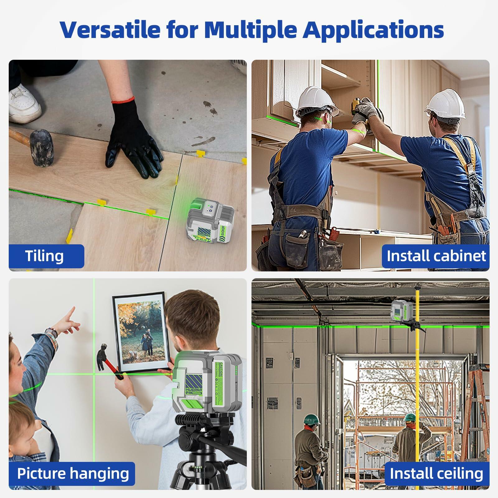 Huepar Pro Rechargeable Green Cross Line Laser Level 360° Magnetic Bracket