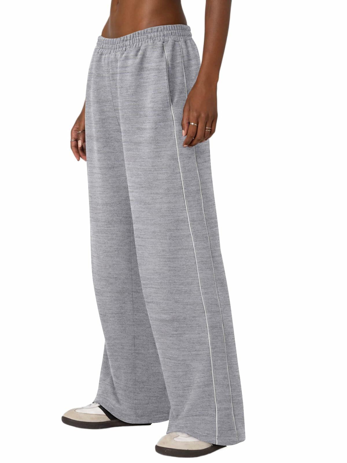 NIMIN Women's High Waist Wide Leg Sweatpants Cotton Light Grey Size M