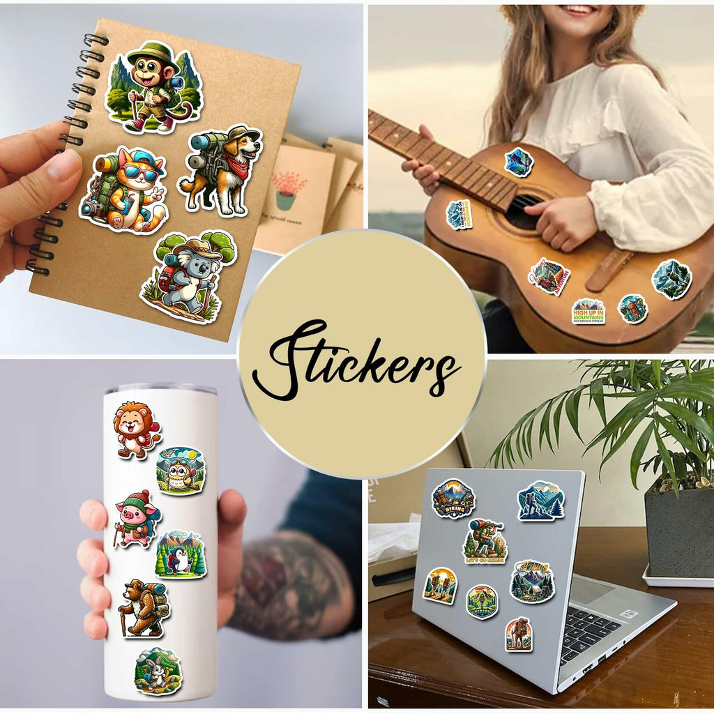 BIGZORO 50 PCS Wilderness Hiking Waterproof Vinyl Stickers Decals Outdoors