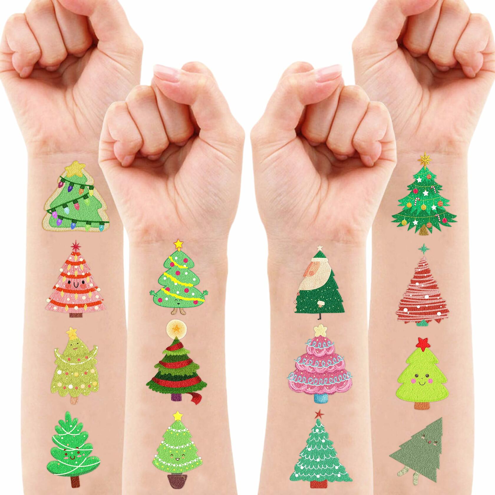 MeoIsDaBest 105 PCS Christmas Tree Temporary Tattoos Multi Color Party Favors