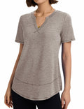 TCOT Womens V Neck Loose Workout Gym Shirt Light Brown Size S