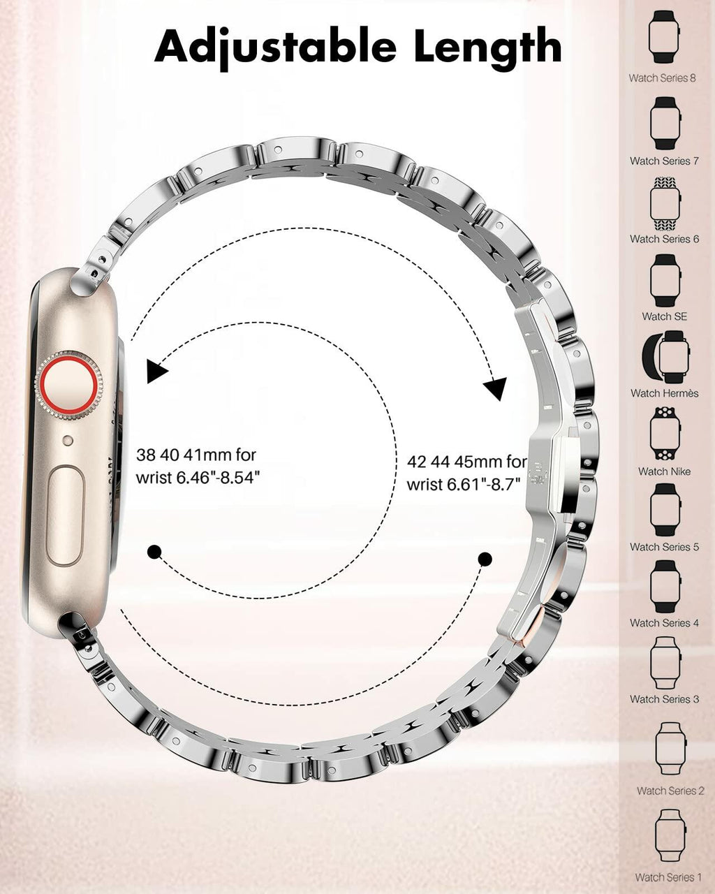 TISIMO Stainless Steel Apple Watch Band Silver Rose Gold Size 38-45mm