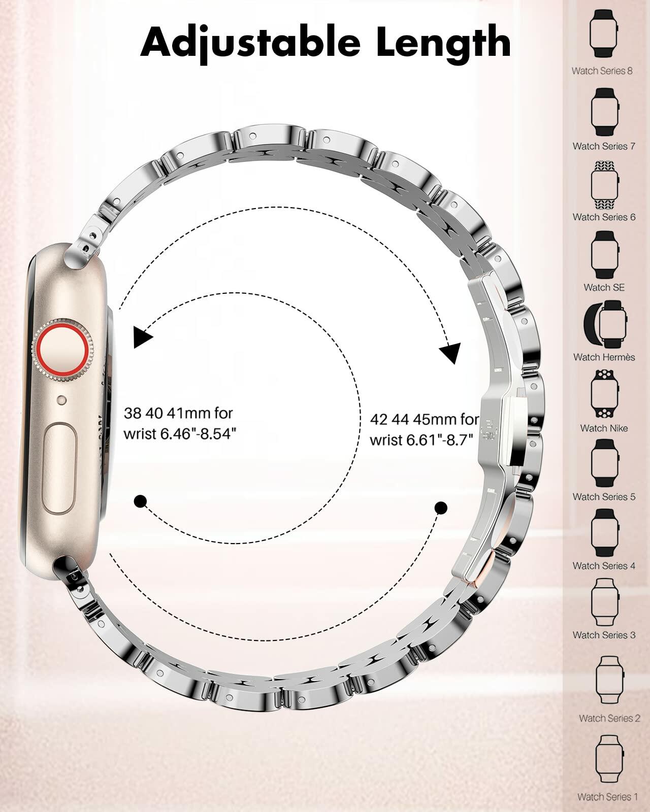TISIMO Stainless Steel Apple Watch Band Silver Rose Gold Size 38-45mm