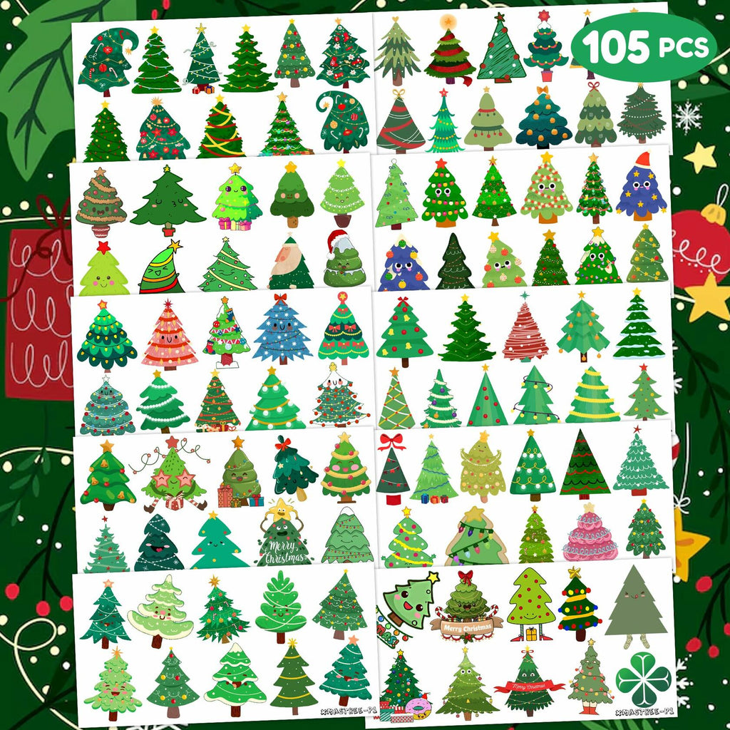 MeoIsDaBest 105 PCS Christmas Tree Temporary Tattoos Multi Color Party Favors