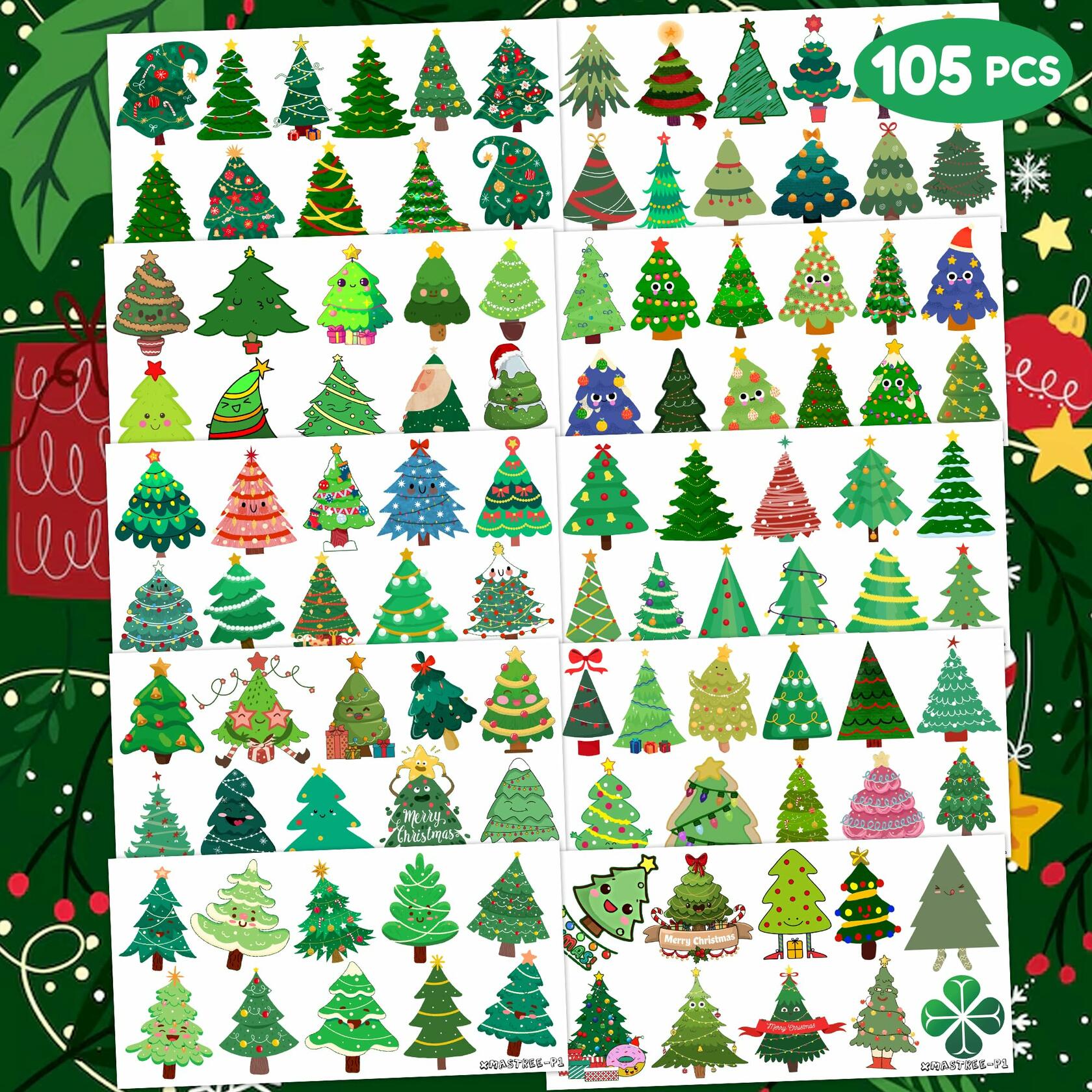 MeoIsDaBest 105 PCS Christmas Tree Temporary Tattoos Multi Color Party Favors