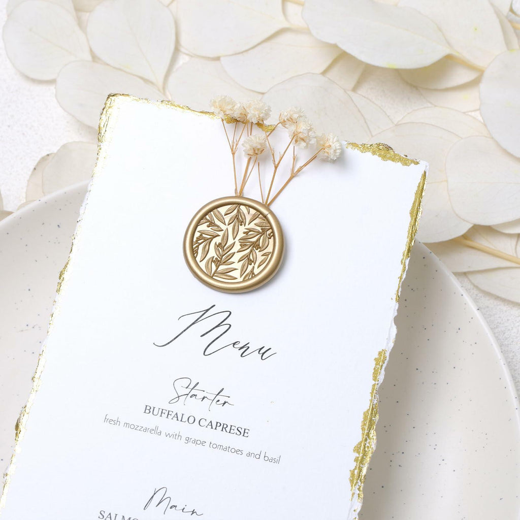 UNIQOOO 3D Leaf Wax Seal Stickers Prosecco Metallic Light Gold 50 Pcs