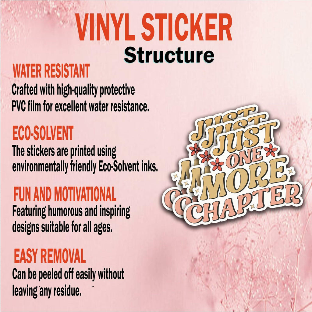 NAAFARI Just One More Chapter Waterproof Vinyl Stickers 3x2.8in 5pcs Multi Color