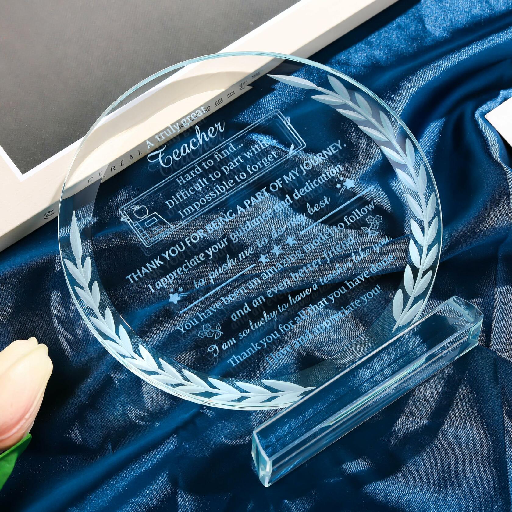 Movdyka Teacher Appreciation Crystal Plaque Decor Clear Circle