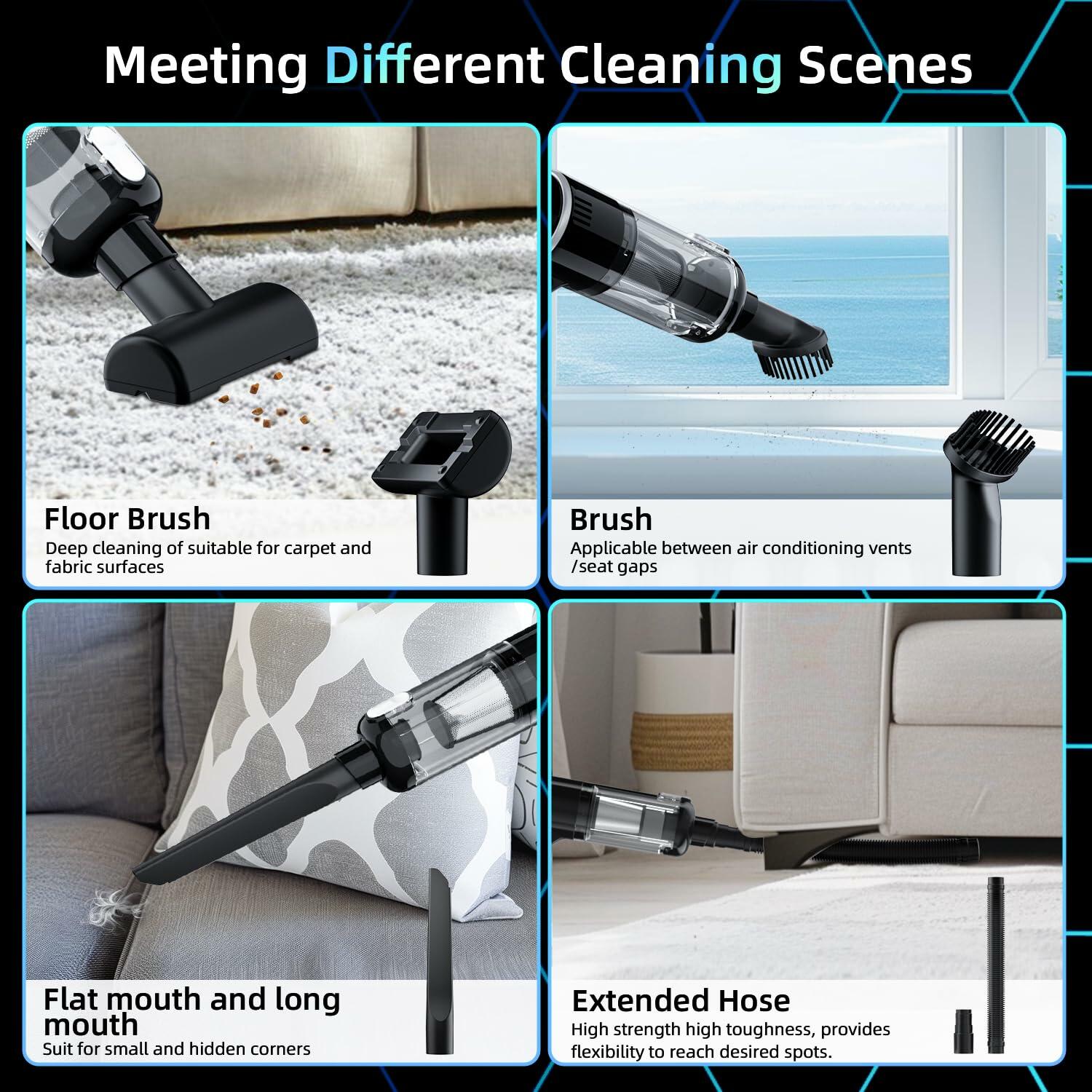 ALIOBC Car Vacuum Cleaner Cordless Handheld 9kpa Portable Black
