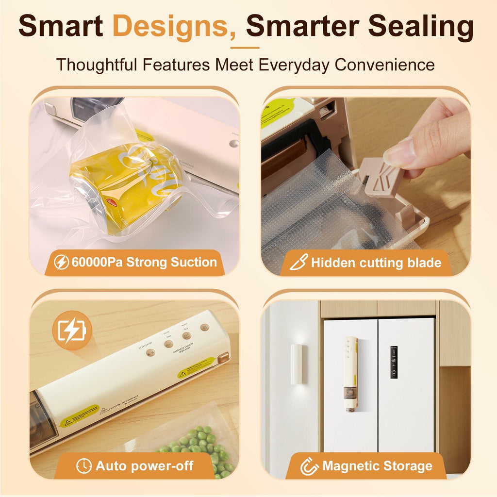 EUUZ 2-in-1 Vacuum Sealer with 40 Bags, Automatic, Beige, Handheld & Countertop