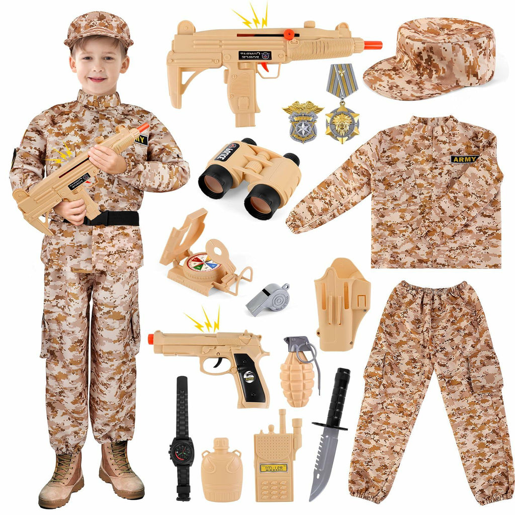 deAO Army Soldier Dress Up Costume Set with Helmet Yellow Size M