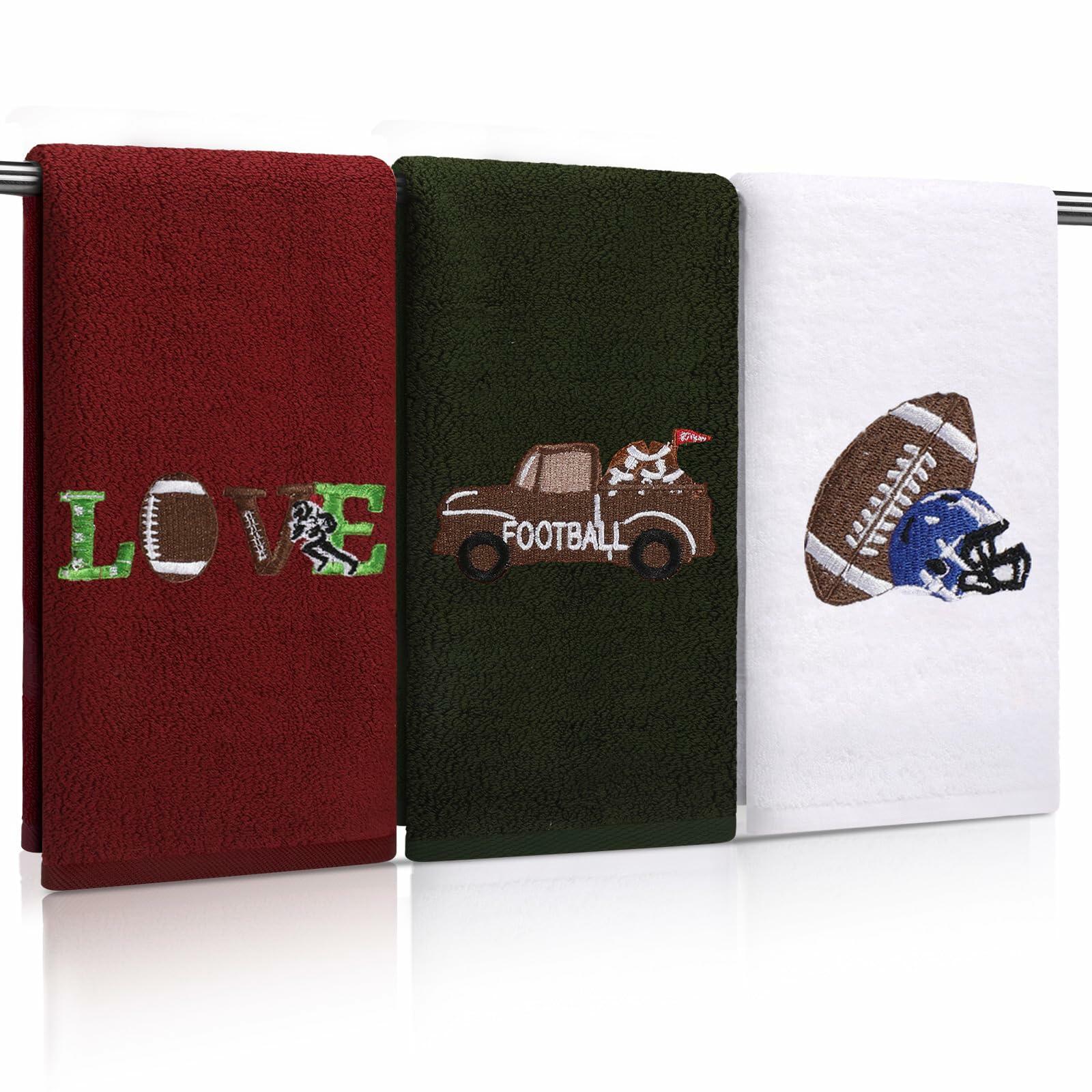 Fanfanwin 3 Pc Cotton Football Hand Towels 14x29 Rust Dark Green White