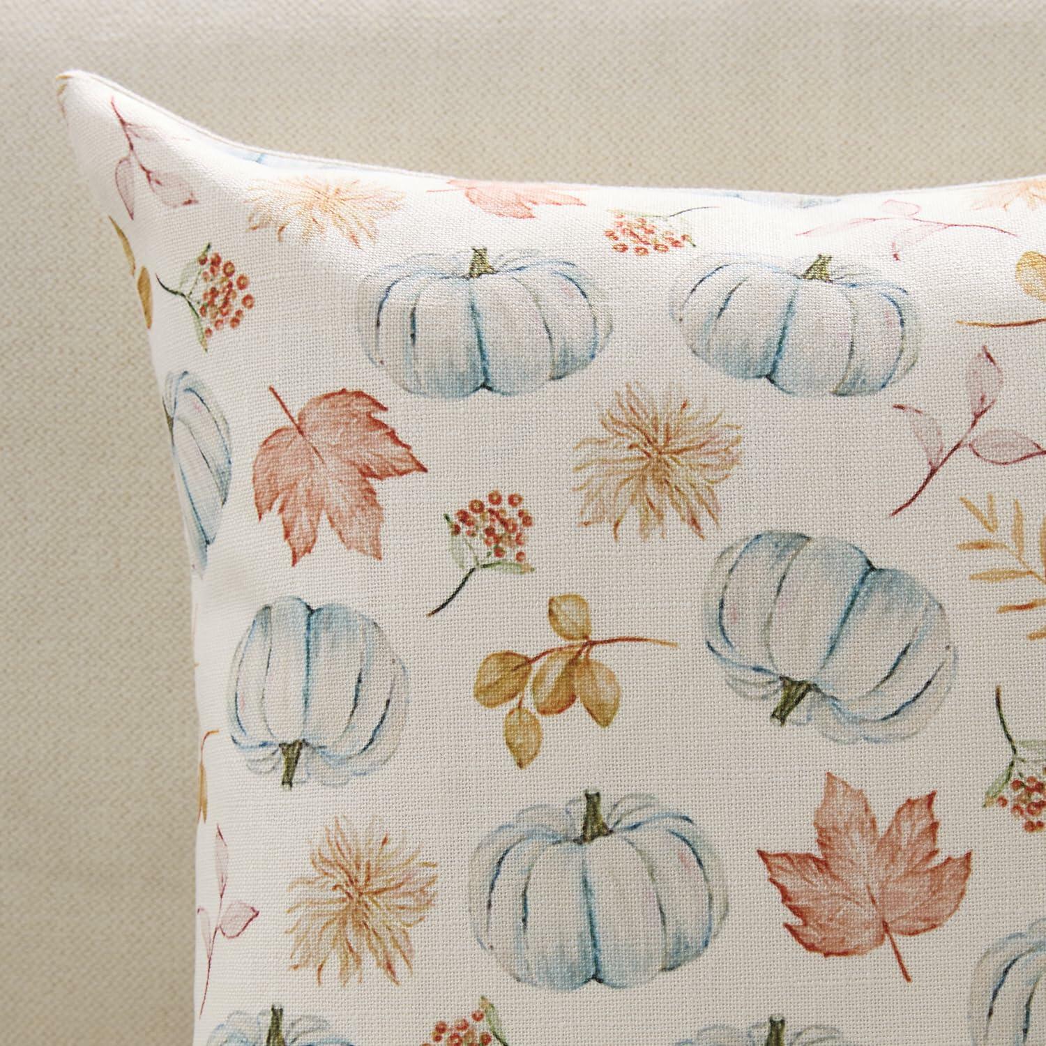 Meekio 4-Pack Fall Pillow Covers 18x18 Blue Pumpkin Truck Linen Decor