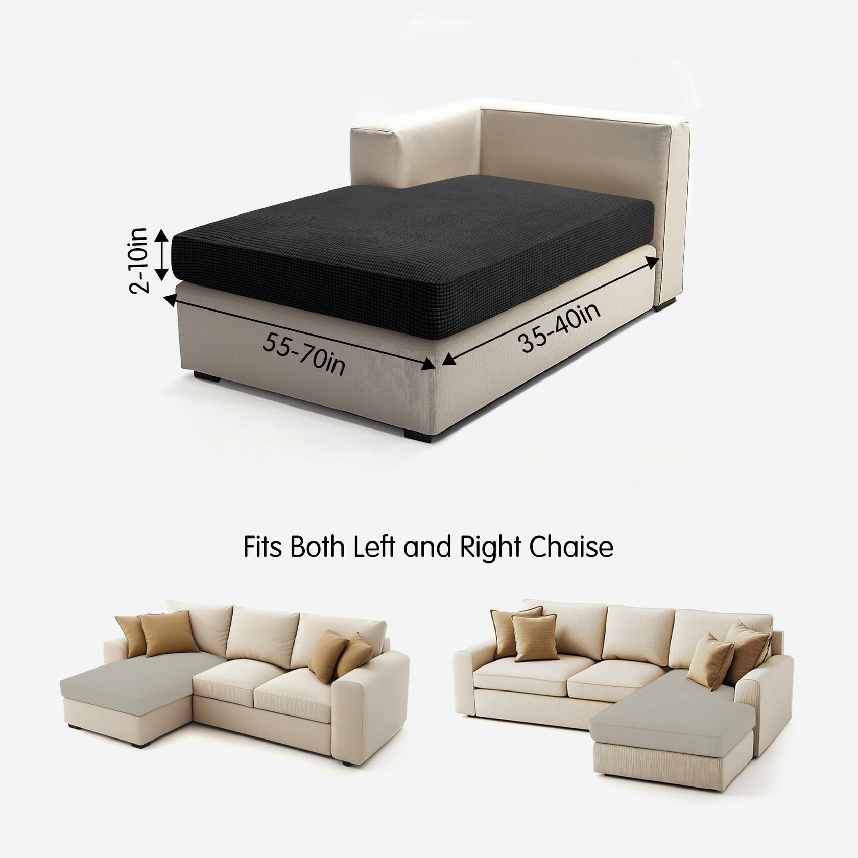 Hokway Stretch Chaise Cover Reversible Sofa Cushion Protector Black