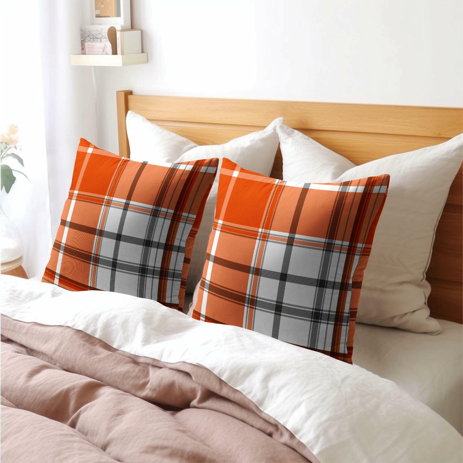 Kcozydecor Fall Pillow Covers 20x20 Orange White Plaid Set of 2 Linen