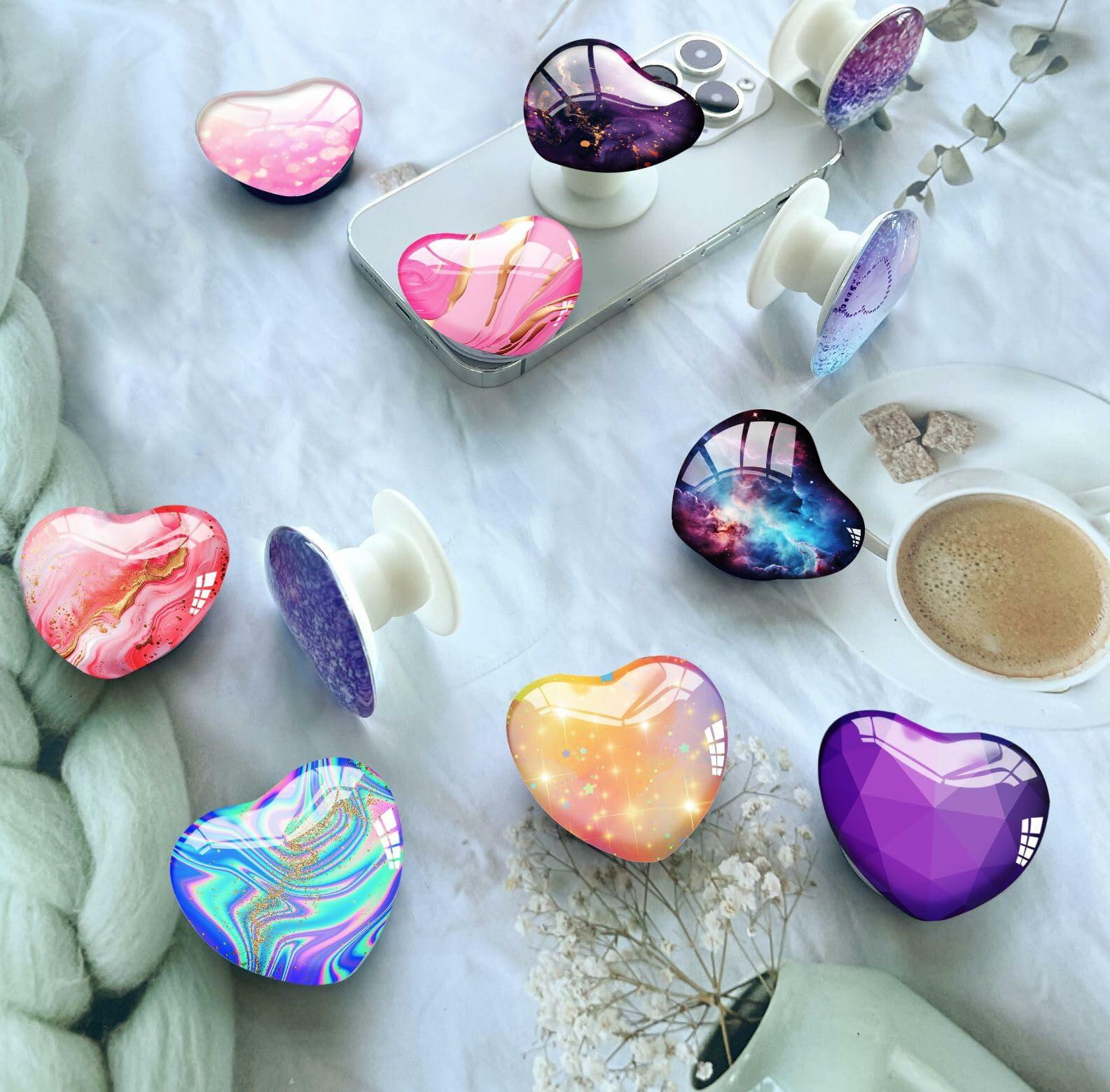 Luhoit Expanding Heart Shape Glass Phone Grip Stand Purple Silicone Rubber