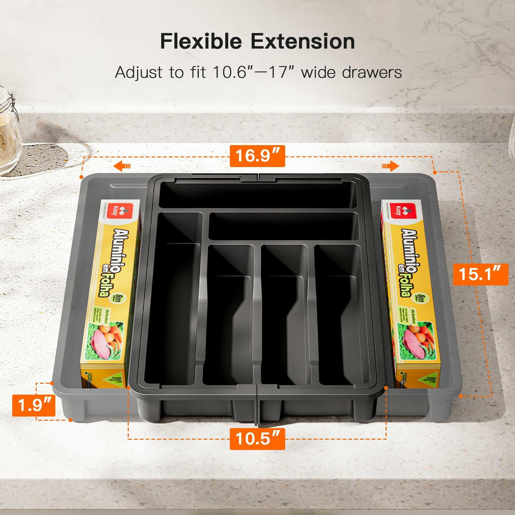 Pipishell Expandable Silverware Drawer Organizer BPA-Free Black 8 Compartments