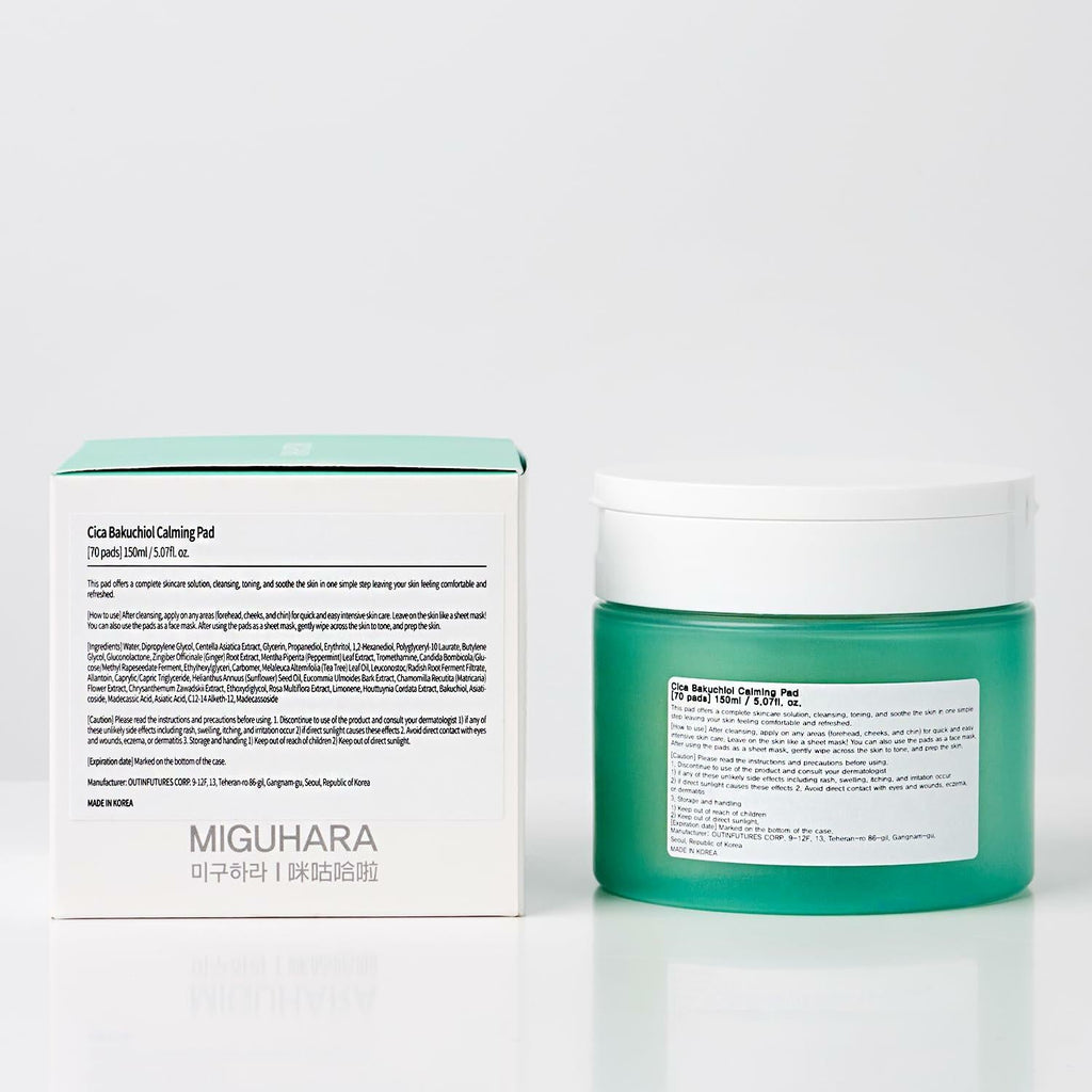 best by 02/2027 MIGUHARA Cica Bakuchiol Calming Pad Korean Skincare Toner Pad 70