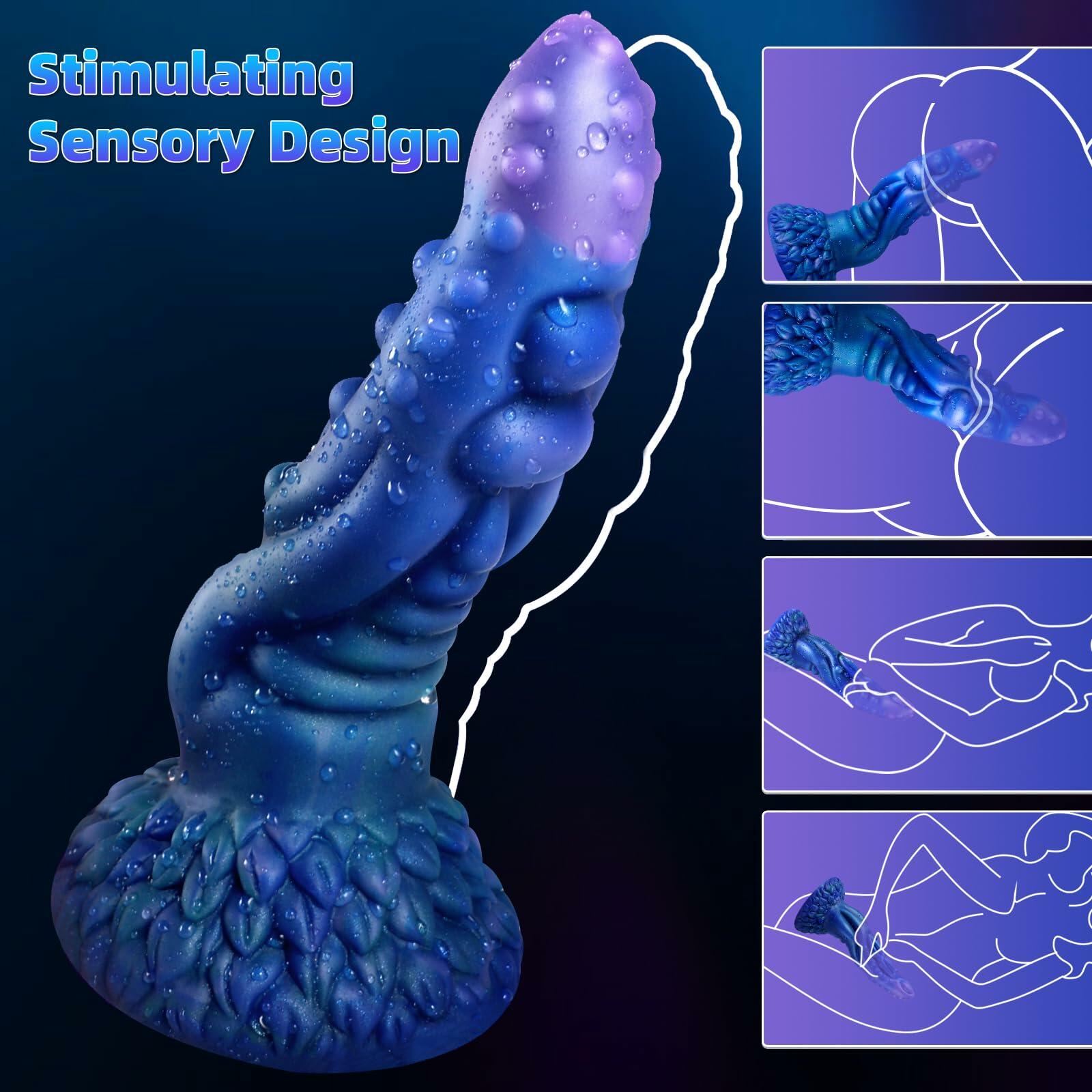 JJYUYUE 8.7in Dragon Silicone Dildo Huge Anal Suction Cup Adult Toy Blue
